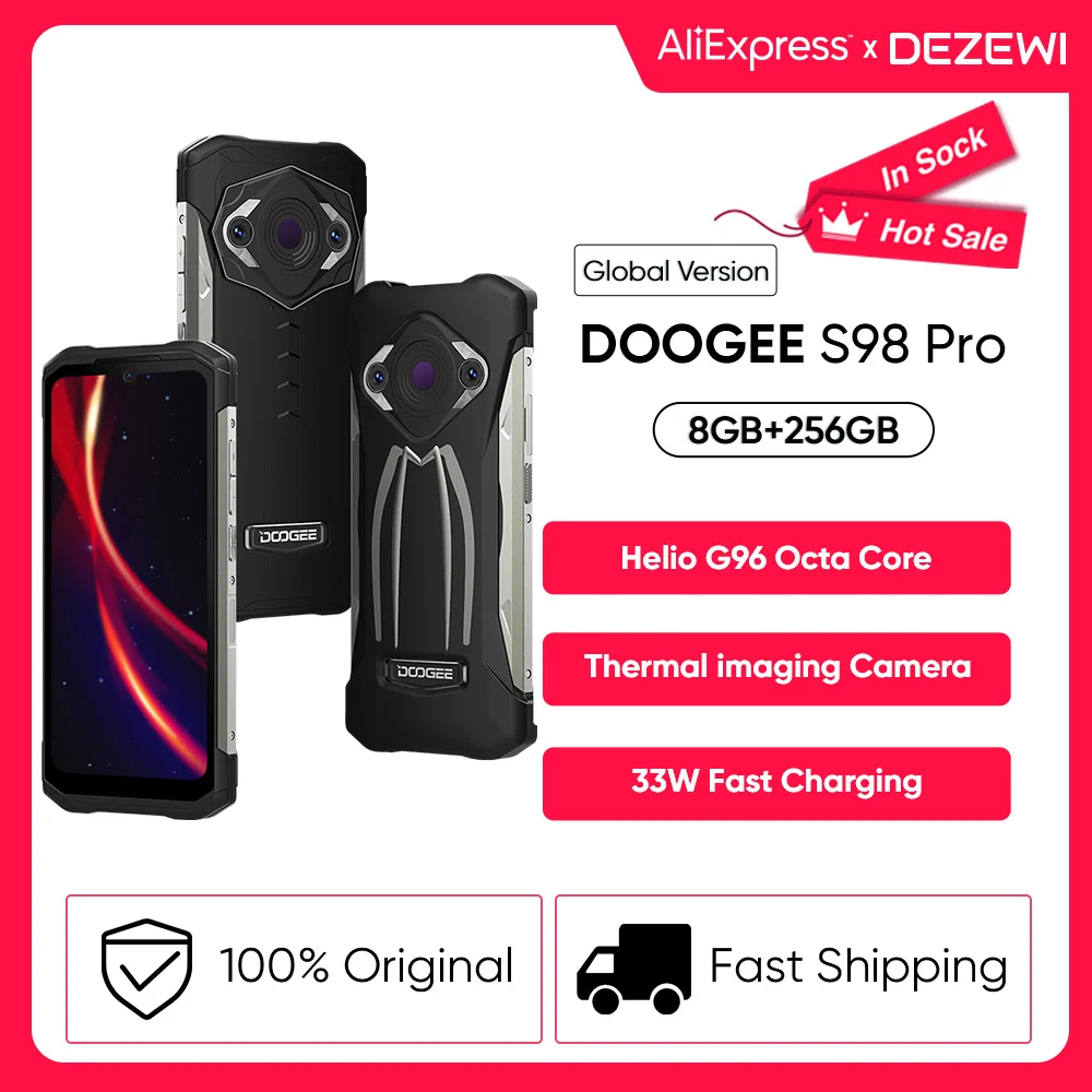 Global Version DOOGEE S98 Pro Smartphone Thermal imaging Camera Helio G96 Octa Core 8GB 256GB 33W Fast Charging 6000mAh Battery