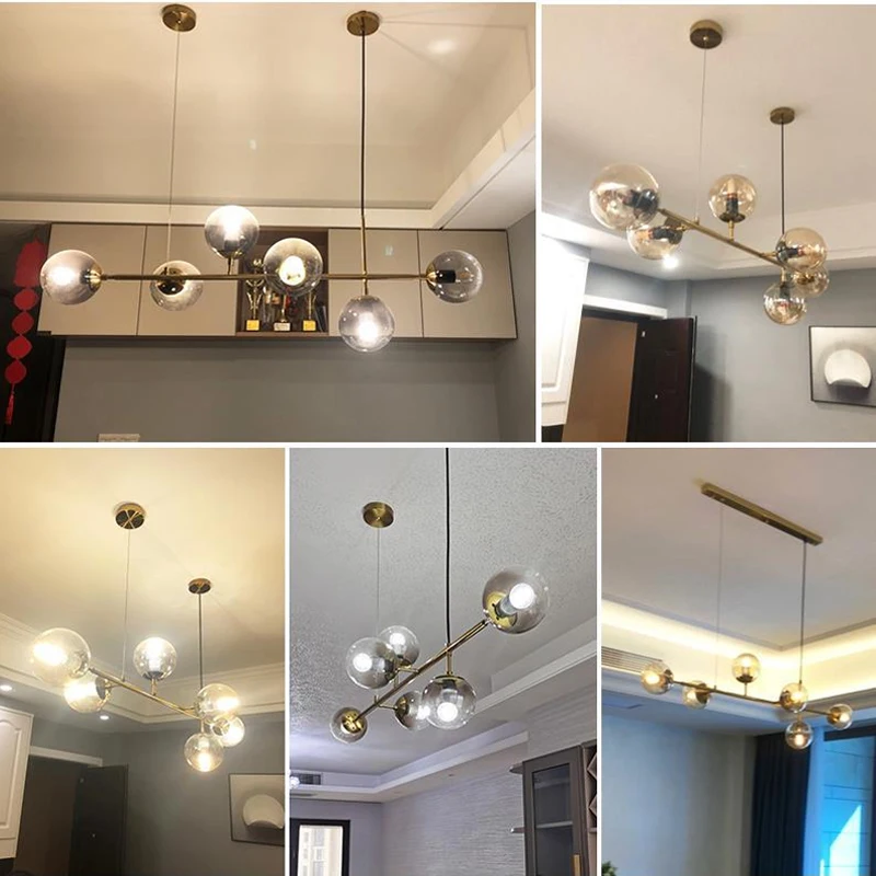 Купить Железные светодиодные подвесные светильники, стеклянные шариковые лампы, Затемненные светильники, аксессуары для украшения дома, гостиной...