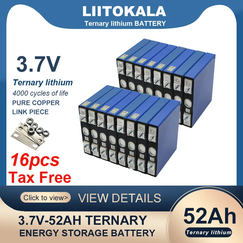 16pcs 3.7V 52Ah battery Ternary lithium for 12V 24V inverter Car lighter Motorcycle Car motor batteries modification Tax Free