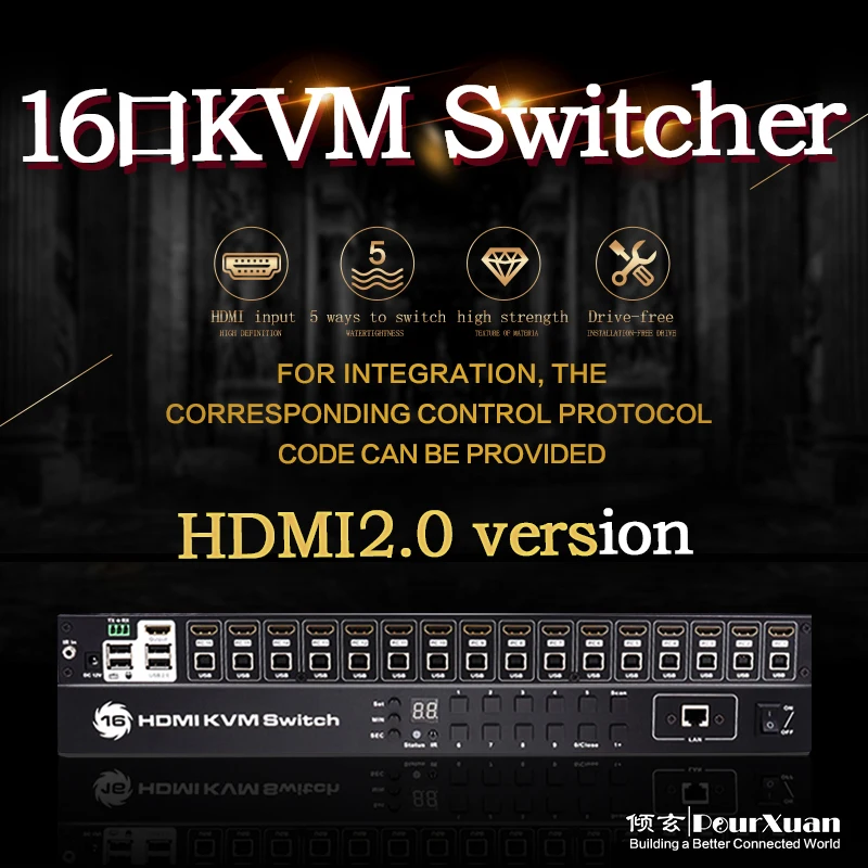 HDMI kvm переключатель 16x1 HDR10 таймер петля автоматический usb 3. 0 16 портов 1U 4K 60 Гц