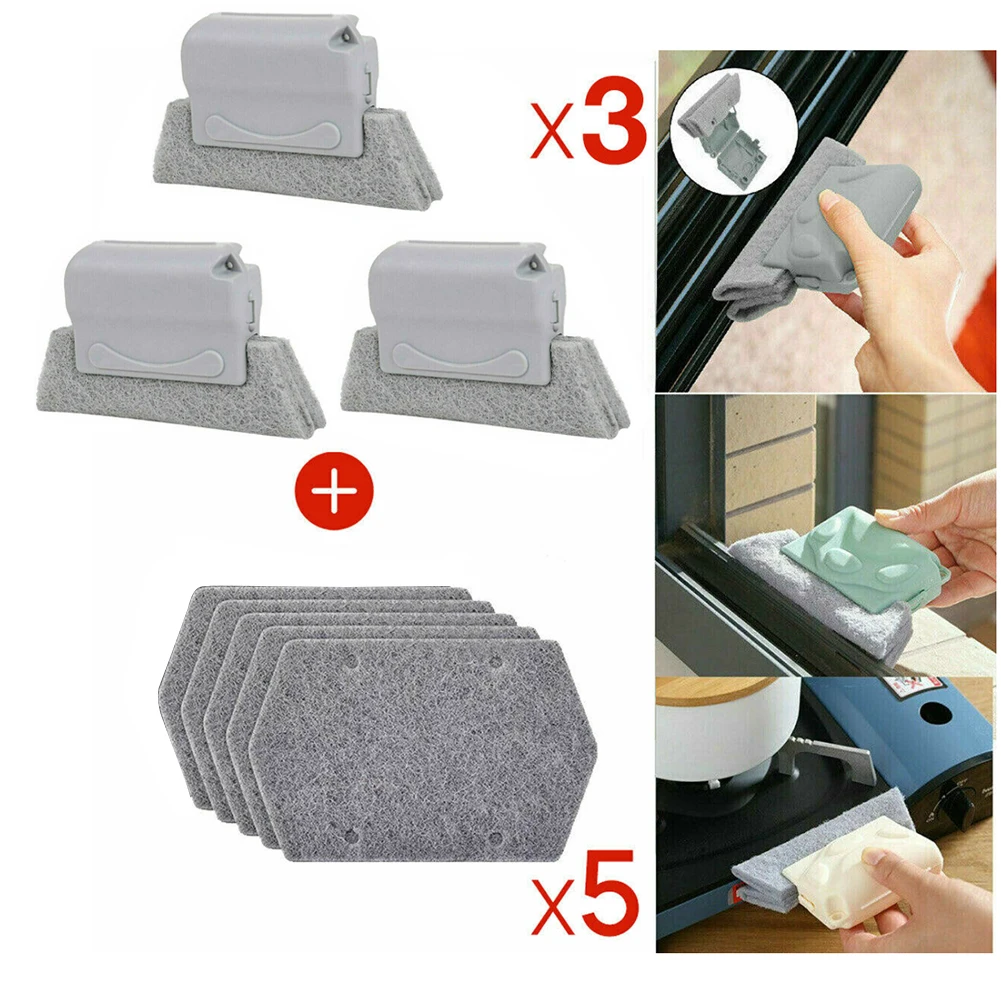 

3pcs Door Track Cleaning Brush 5pcs Replace The Cloth Gap Clean Finestra Groove Sliding Tool Household Dust Cleaner