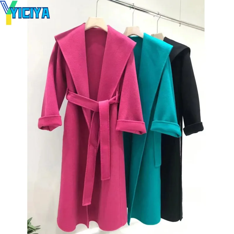 

YICIYA Max 2022 Women's Wool Coat Winter Long Coat Womens Thickened Warm Cashmere Coat Women Black Coats Stand Collar Met Coat