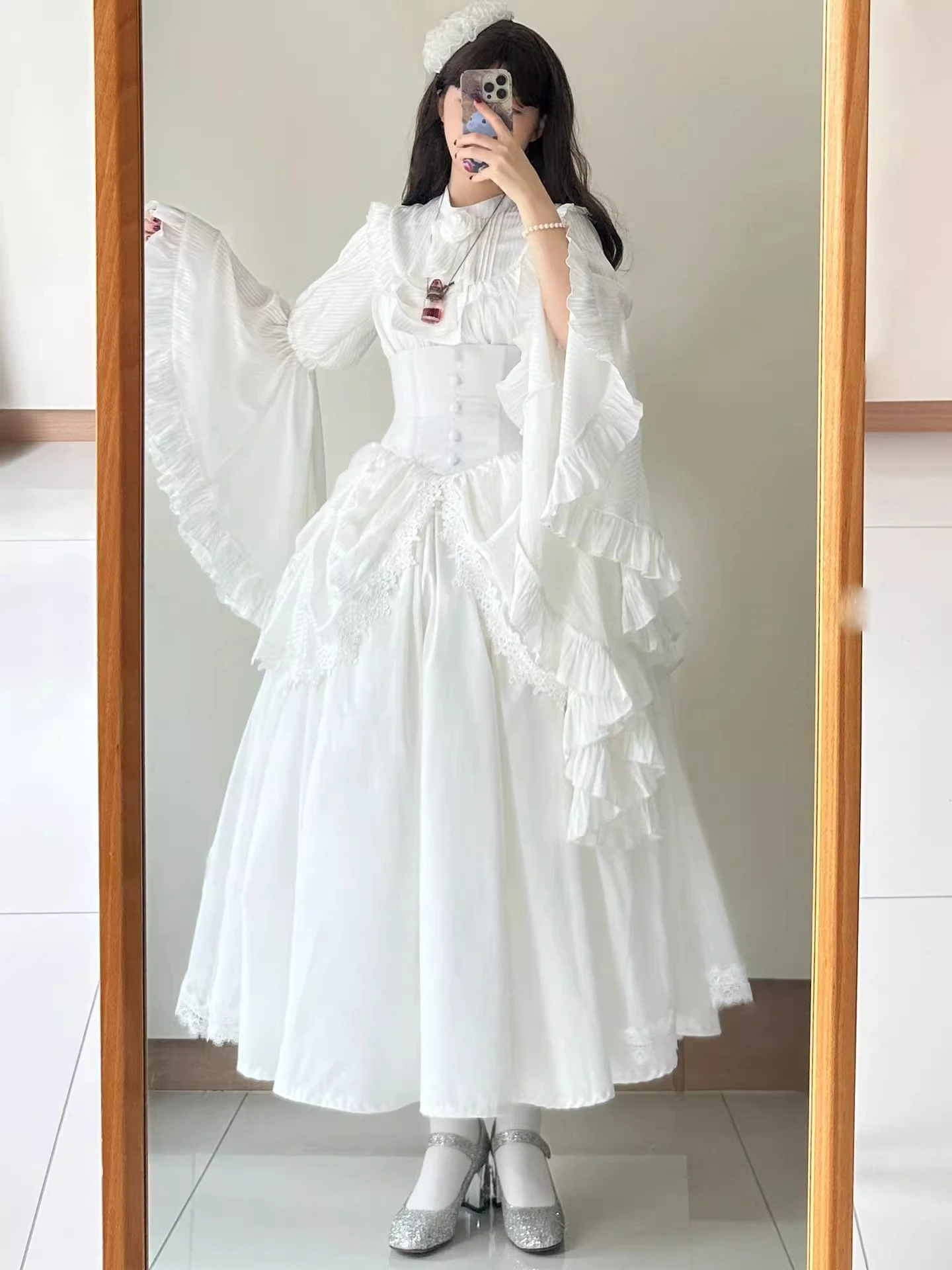 Женская юбка-рубашка в готическом стиле элегантная белая лолита