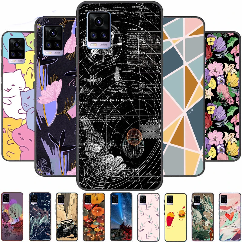 

For Vivo V20 Case V2025 Soft Silicone Cute Printing Cover For Vivo v20 Pro 2021 V2040 V 20 Phone Bumpers Fashion Black Frame
