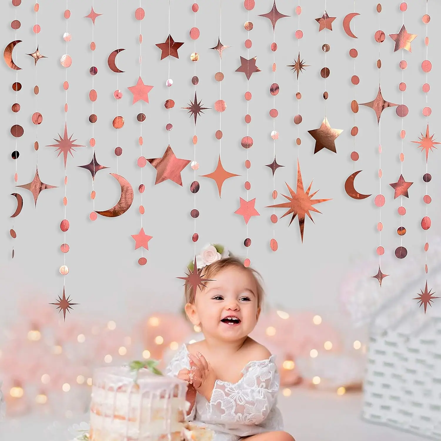 12 шт. розовое золото звезда луна круг гирлянда Рамадан Ид Мубарак вечерние