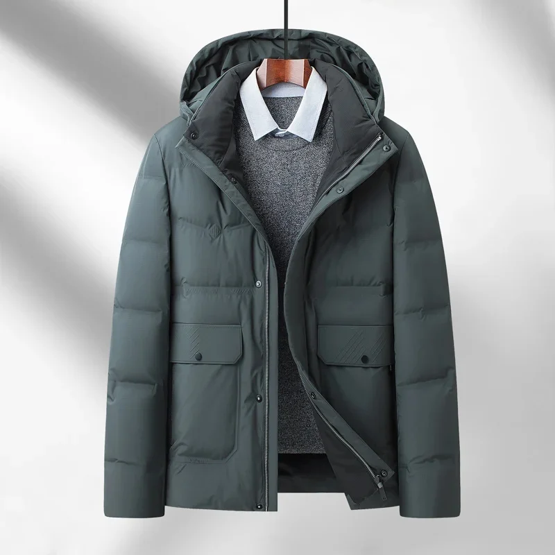 

Новое поступление 2023, мужская зимняя куртка на белом утином пуху 80%, модные утепленные парки, тренчкот с капюшоном, мужская модель