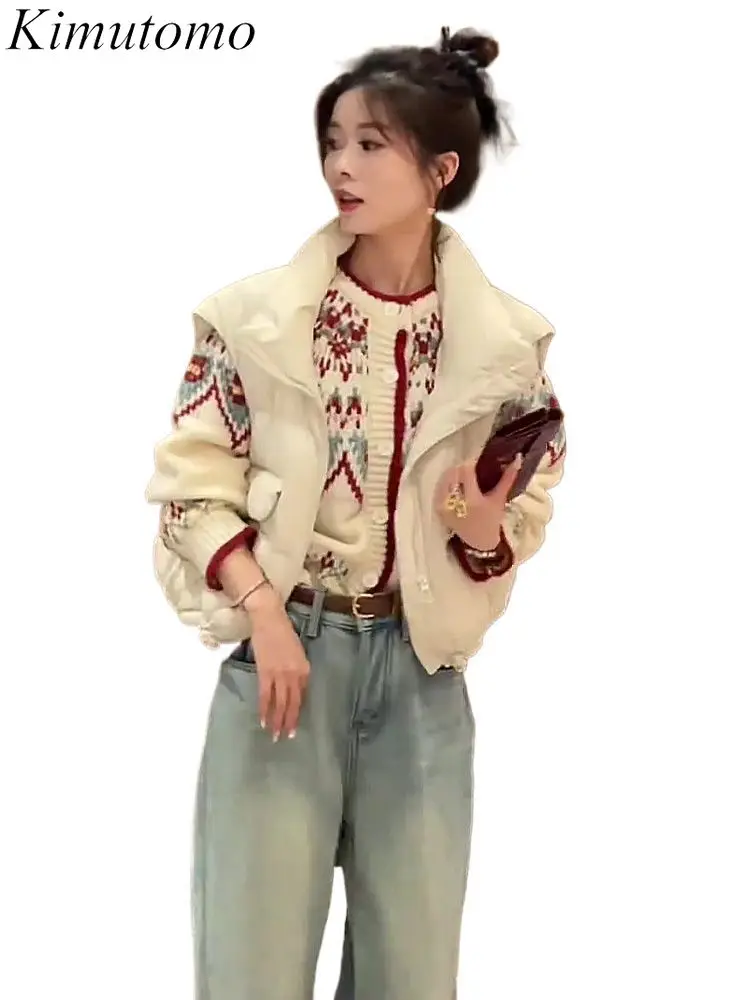 Kimutomo жаккардовый свитер большого размера с шикарным узором женский контрастный