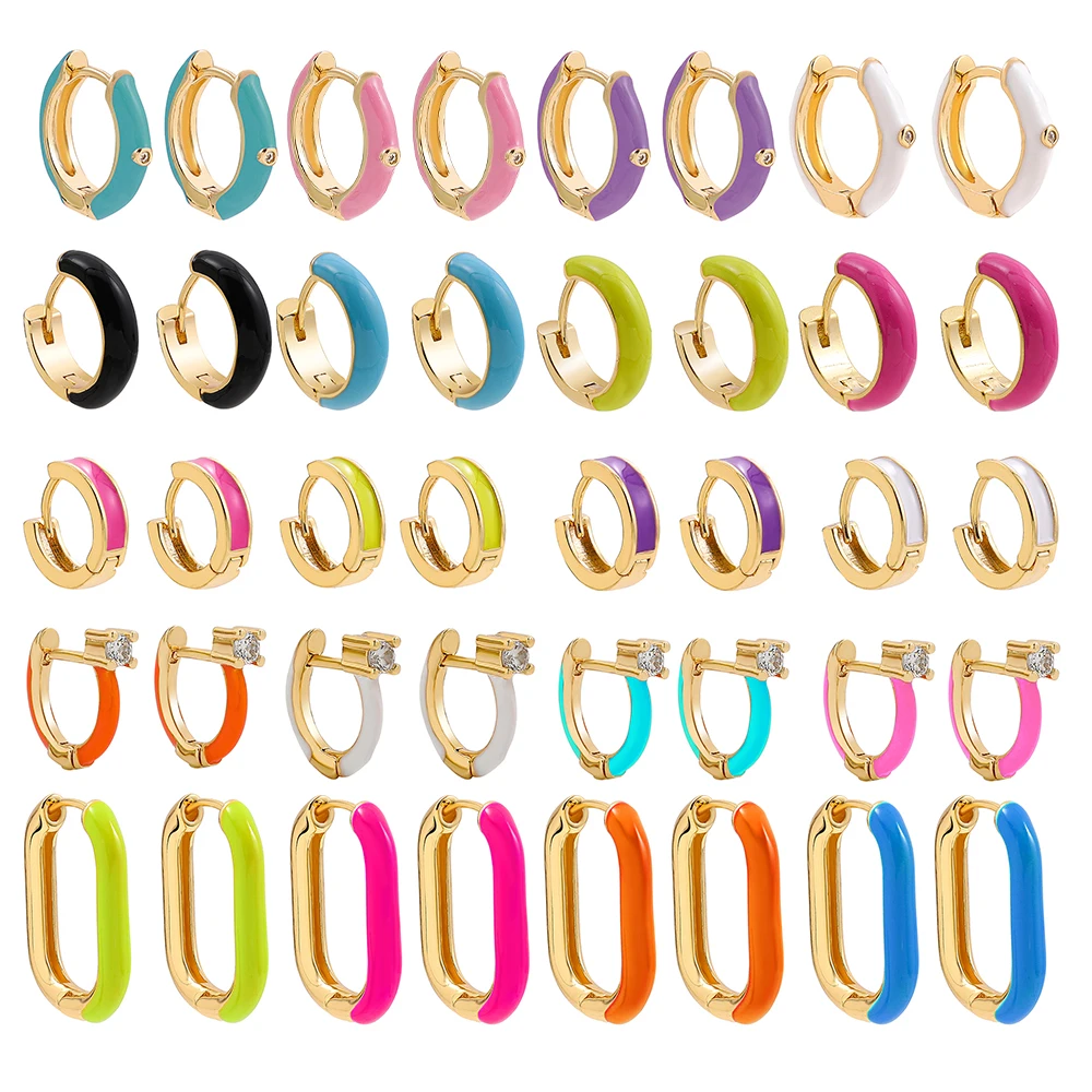 

Minimalist Small Colorful Enamel Round Hoop Earrings for Women CZ Zircon Piercing Cartilage Huggie Earrings Fashion Jewelry
