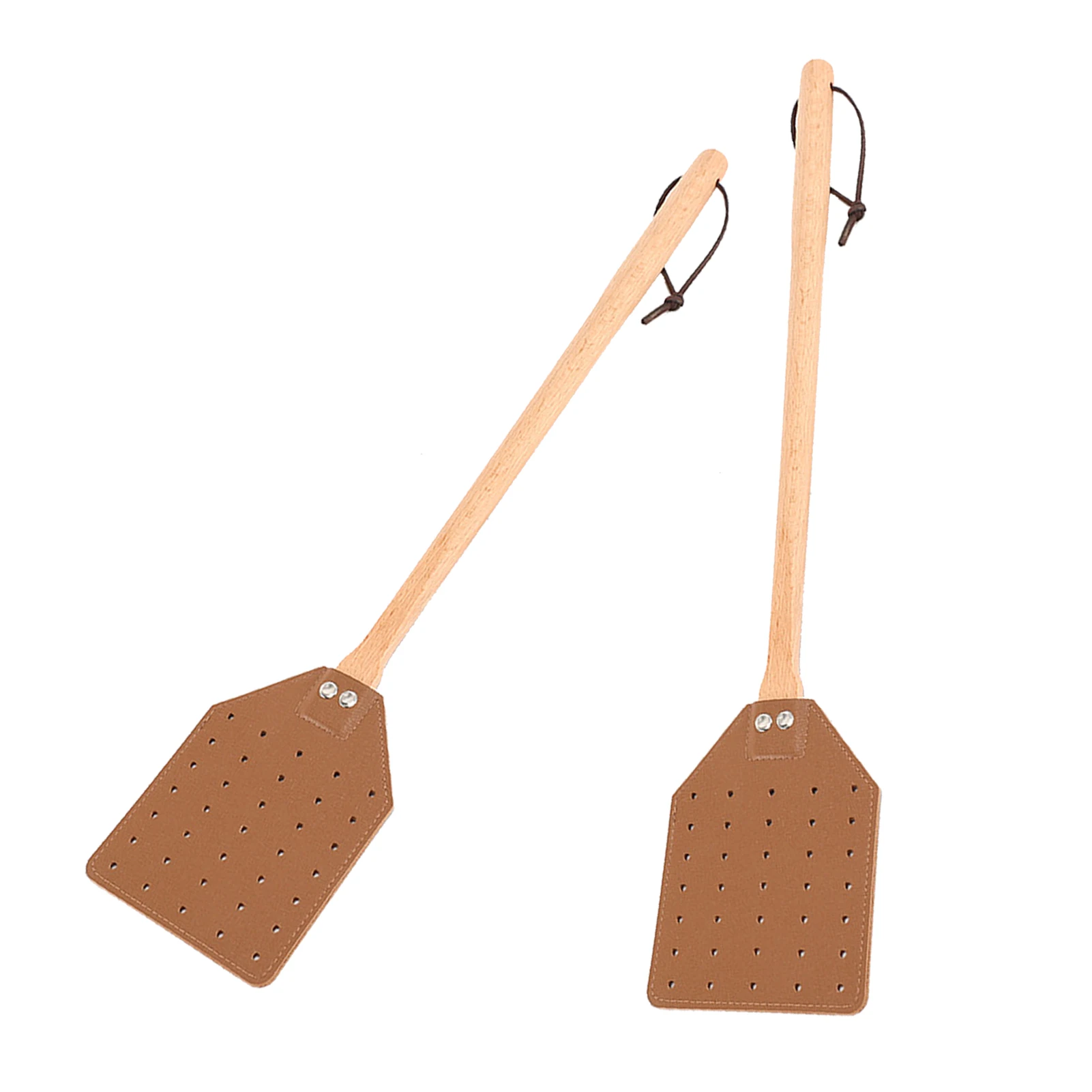 

2pcs Indoor Outdoor Sturdy Long Home Rustic Fly Swatter Kitchen Durable Wood Handle Heavy Duty Flies Bees Mosquitoes
