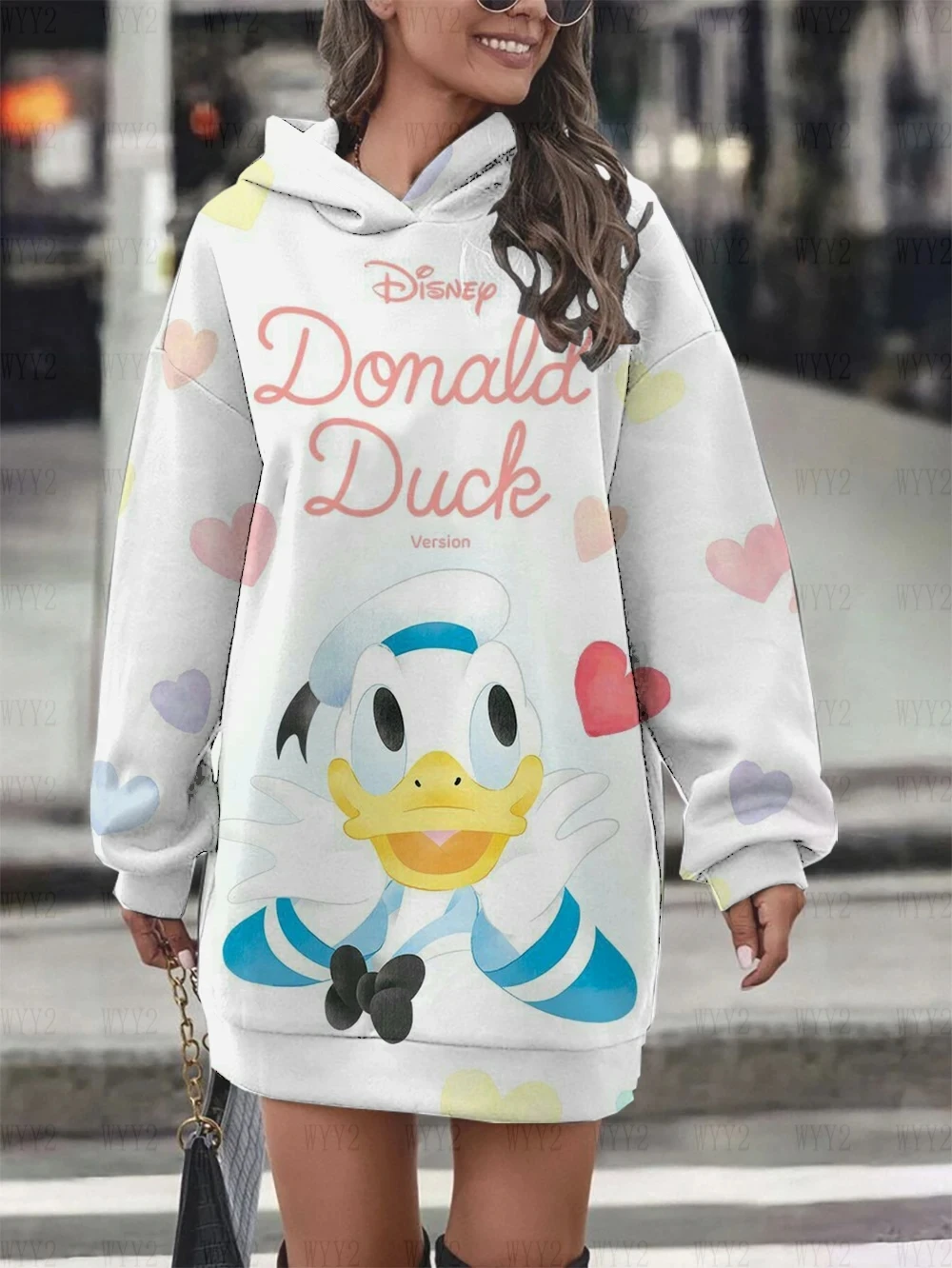 Vestido feminino com capuz estampado Disney pato Donald margarida estilo de intensi simples moda casual 3) де festa novo