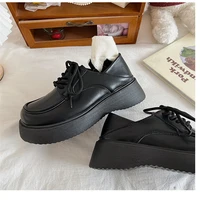 womens spring 2022 new fashion thick sole leather shoes thick heel loafers black pumps comfortable sports shoes womens shoes