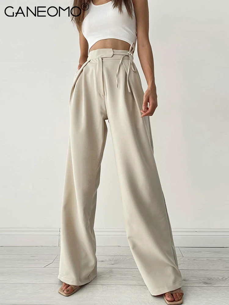 

Loose Wide Leg Women Classic Suit Pants Vintage Office Elegant Casual Floor-Length Flared Long Trousers Female High Wasit Pants