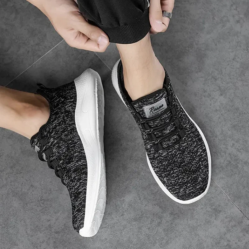 Mens Walking Shoes Lightweight Comforts Soft Black Men Sneakers Lace-up White Male Footwear Big Size 39-48