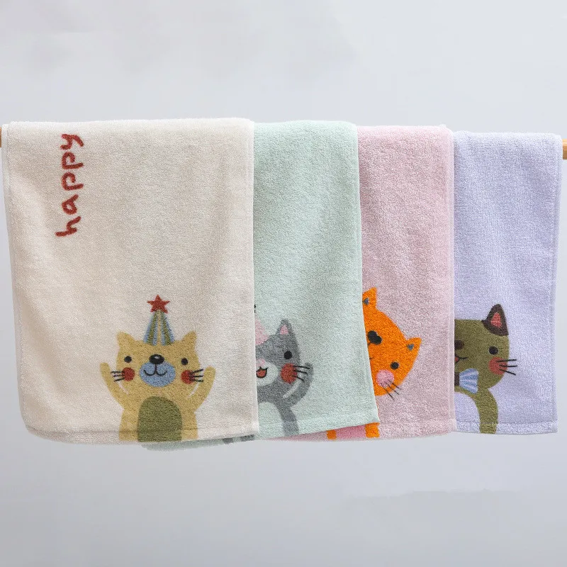 

1Pc 25x50cm 100% Cotton Cartoon Cat Printed Children Kids Baby Home Bathroom Absorbent Hand Face Towel