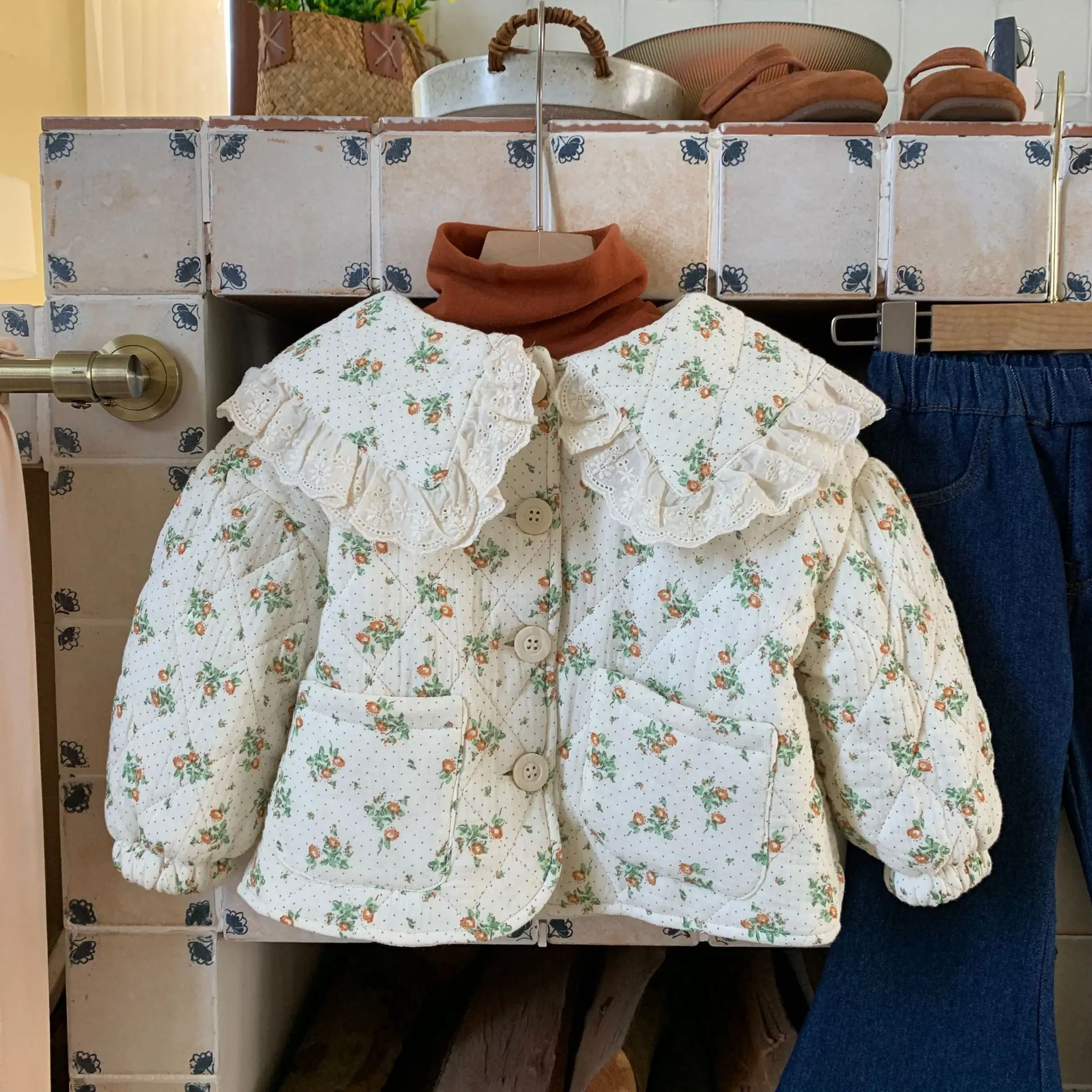 

Детский кардиган с кружевными оборками, с длинным рукавом