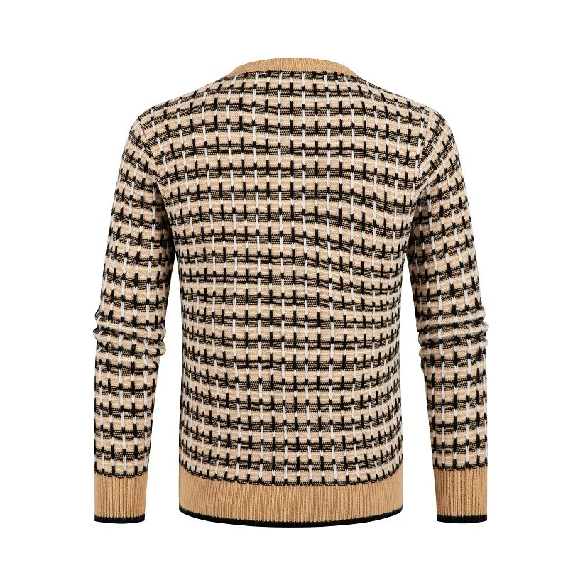 New Men's Round Neck Pullover Knitwear Large Yards Fashion Jacquard Slim Sweater Men