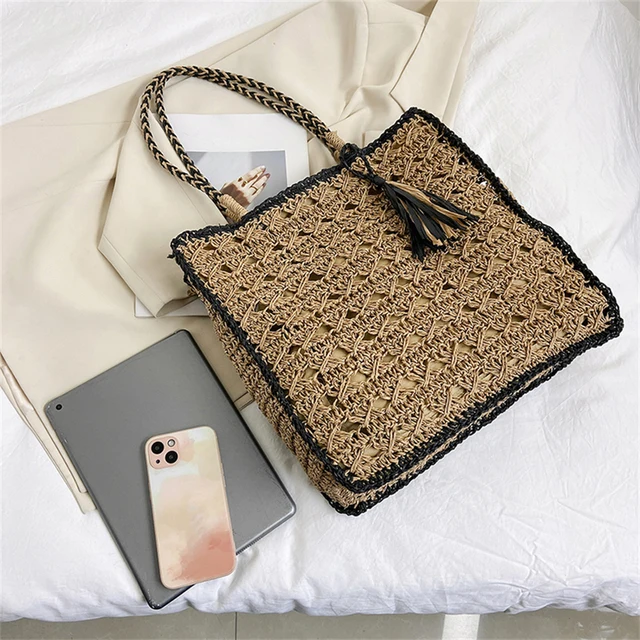 Designer Straw Shoulder Bags for Women Casual Big Tassel Lady Handbags 4