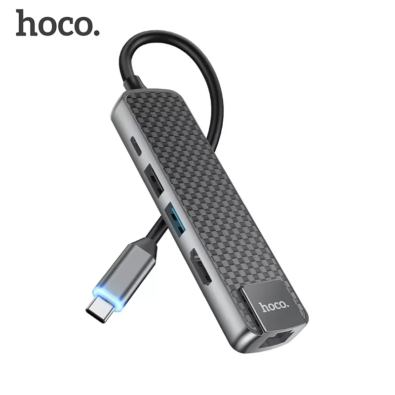 

USB-концентратор HOCO 4K 30 Гц Тип C к HDMI 2,0 RJ45 USB 3,0 PD 60 Вт адаптер для Macbook Air Pro iPad Pro M1 аксессуары для ПК USB-концентратор
