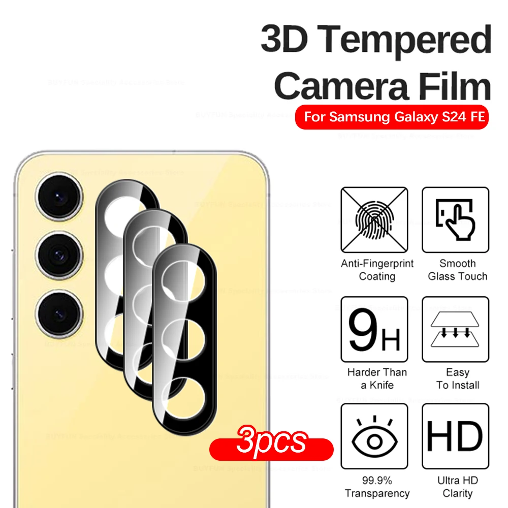 Защитный чехол для объектива камеры Samsung Galaxy S24 FE 3D 3 шт. пленка из закаленного