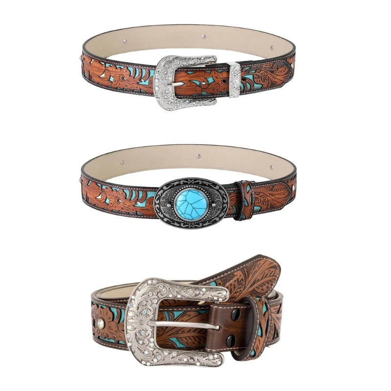 Turquoise Belt Buckle Belt Vintage Western Belt Leather Belt Cowboy Belt