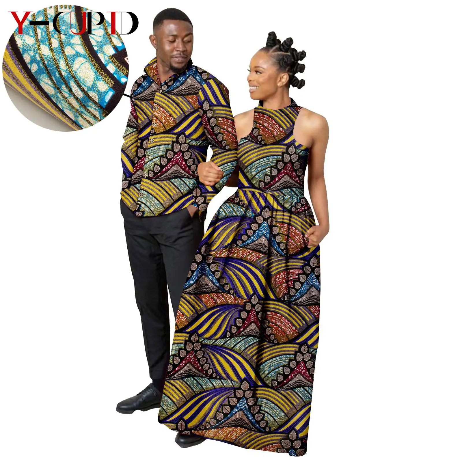Длинные платья с Африканским металлическим принтом для женщин парные подходящие