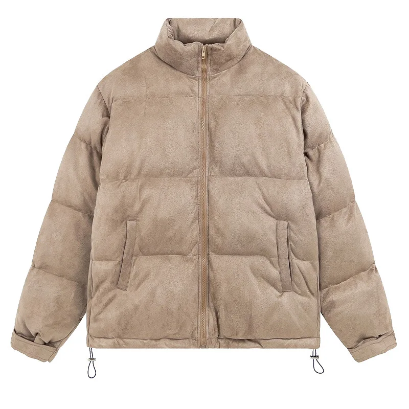 Rainbowtouches Winter Puffer Jackets For Men Women Thicken Down Coat Zip Up Collar Suede Streetwear Solid Color Fashion Parkas