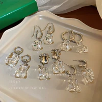 silver needle irregular geometric c shaped double stud earrings simple transparent earrings all match earrings women