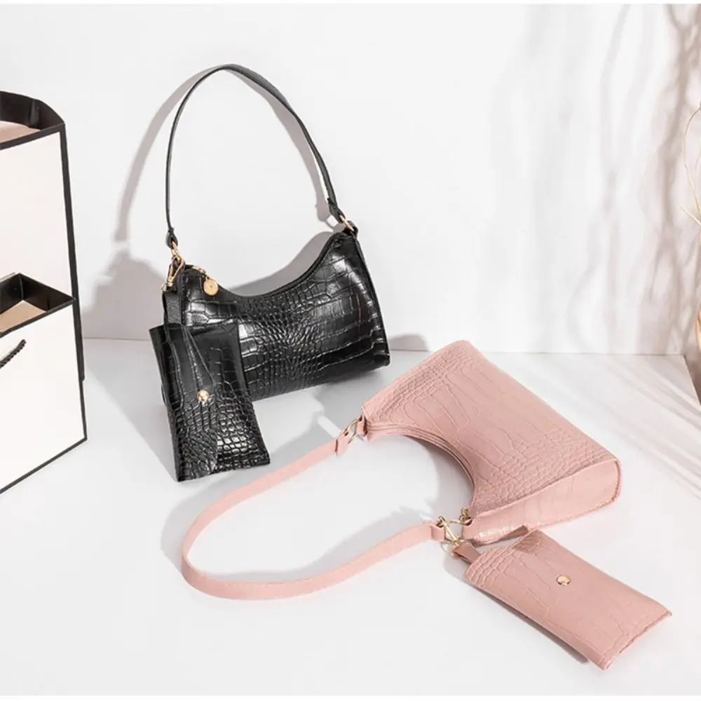 

Pu Leather Tote Bags Crocodile Pattern Solid Color Underarm Handbag High-capacity Crossbody Single Shoulder Bag Female