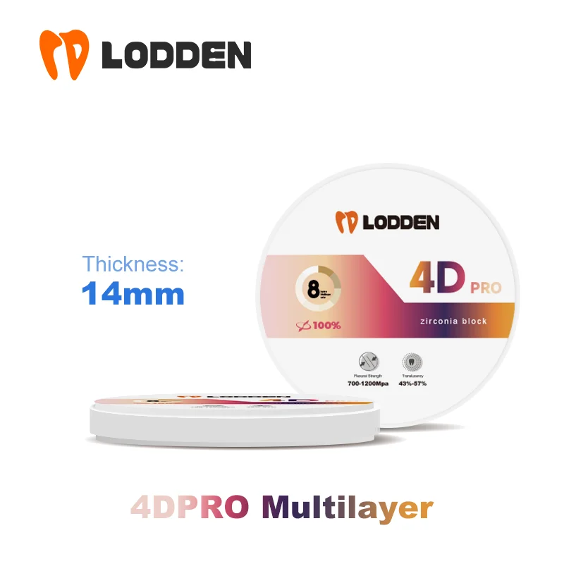 

Lodden Dental Material Zirconia Multilayer Block 8 Layers 98*14mm 4D Multilayer Zirconia Disc Cad Cam System for Dental Lab use