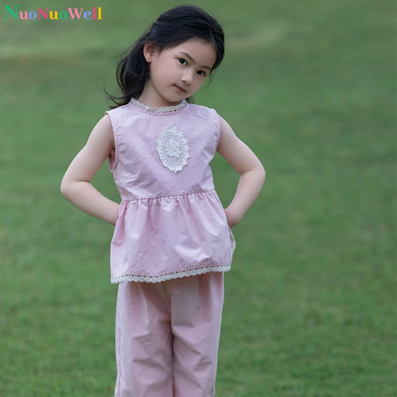 

Baby Girl Clothing Infant Sleeveless T-shirts and Pant Set Summer Clothes Girls from 2 to 7 Years Children Pink Suit