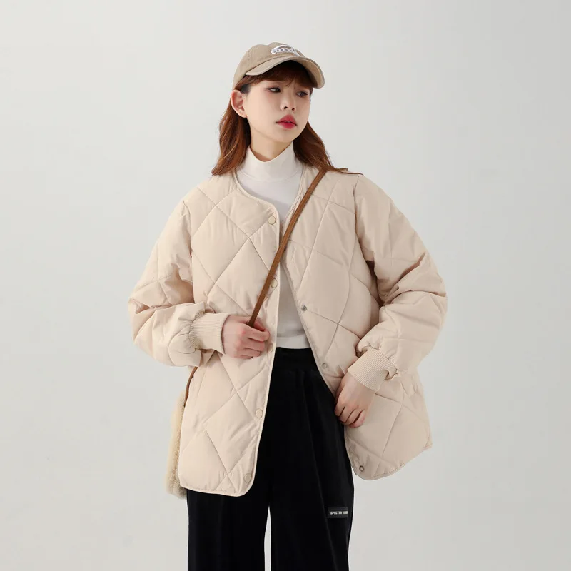 Female 2022 Winter New Bread Clothes Korean Fashion Loose Casual Short Section Collarless Cotton Jacket Cotton Coat Coat