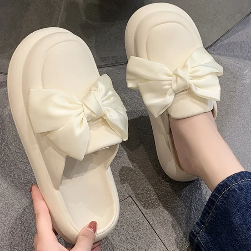 

Shoes for Women 2023 New Summer Round Head Flat Slippers Women Solid Thick Sole Casual Comfort Bowknot Slides Female Zapatos