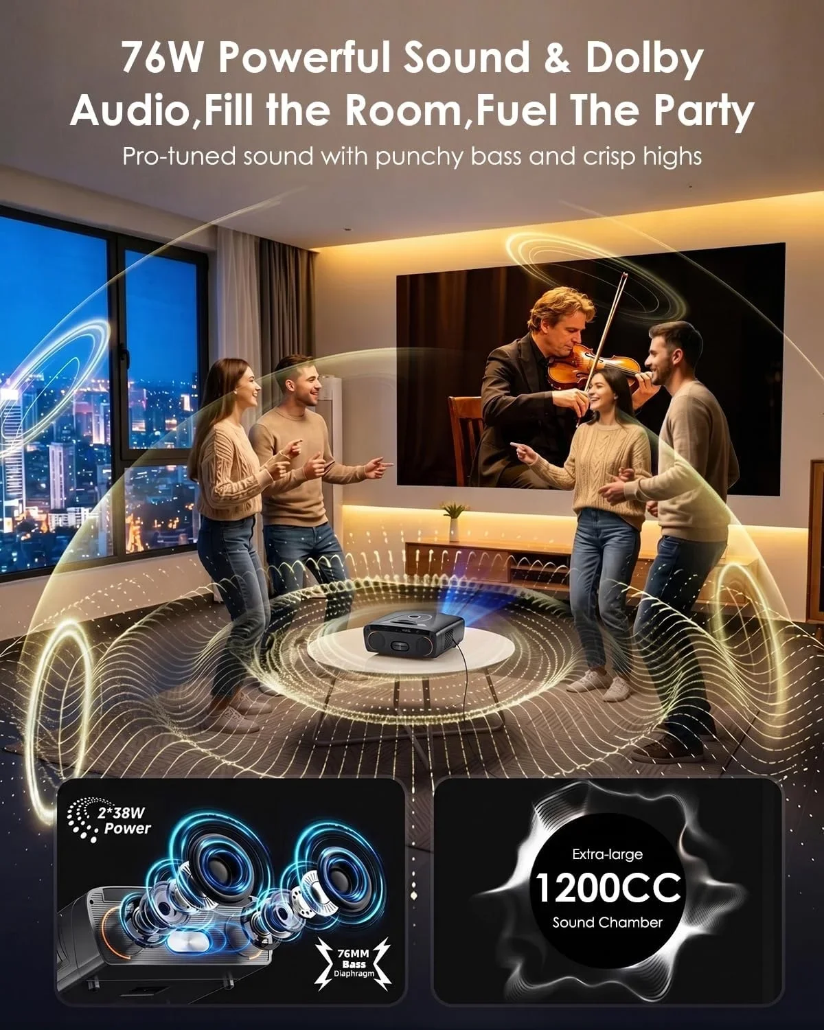 Фото CAIWEI A9X 2026 Новый 4K UHD проектор с Google TV, 4200ANSI, Android 14, домашний кинотеатр, караоке, 2 микрофона, двойные 38-ваттные динамики, автофокус, смарт-функции. №3