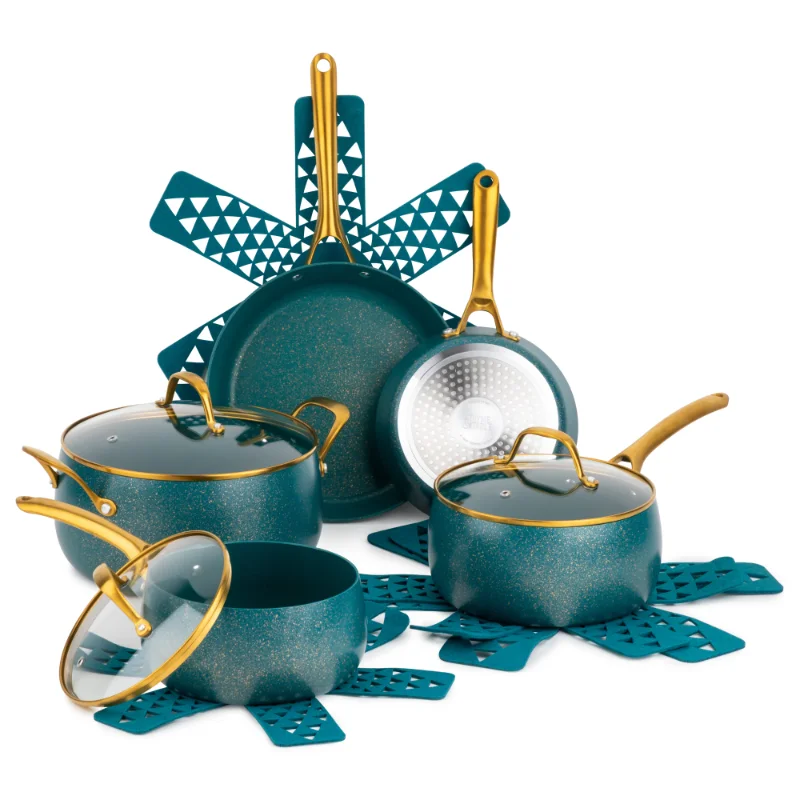 

,Thyme & Table Nonstick Willow Cookware, 12-Piece Set, Peacock Blue