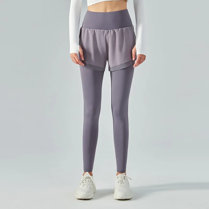 Fake two pieces of yoga pants, women's summer thin high waist hip lifting sports fitness pants, traceless naked pants