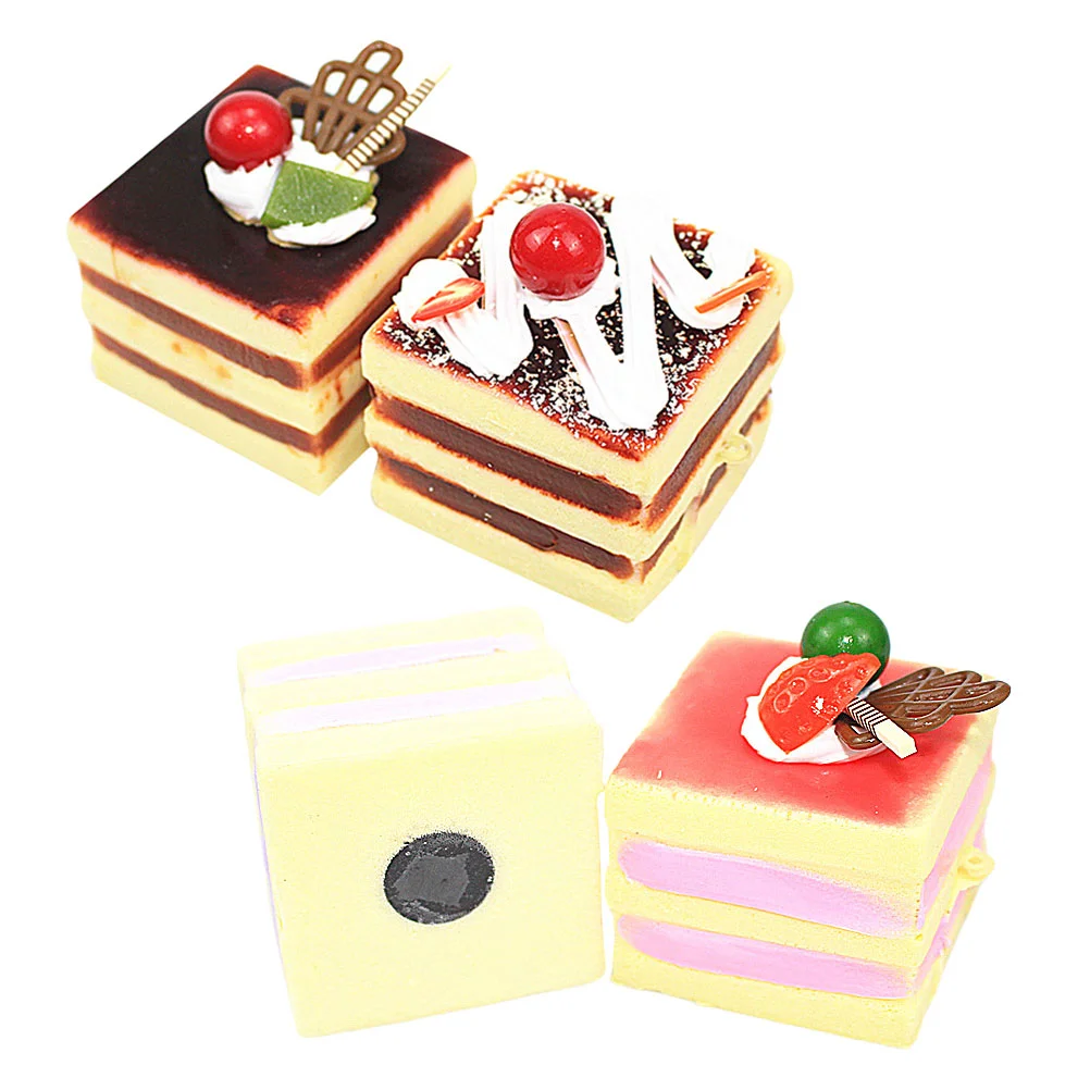 

4PCS Simulation PU Square Cake Bread Model Lovely Cake Food Model Photo Prop