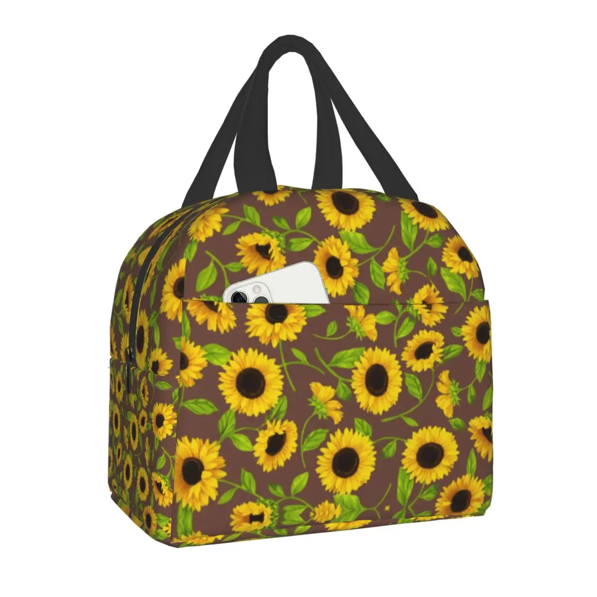 

Изолированная женская сумка-тоут для ланча с изображением цветов подсолнухов, термо-охладитель, бэнто-бокс с изображением маргариток, для работы, школы, путешествий, пикника, Ланч-бокс