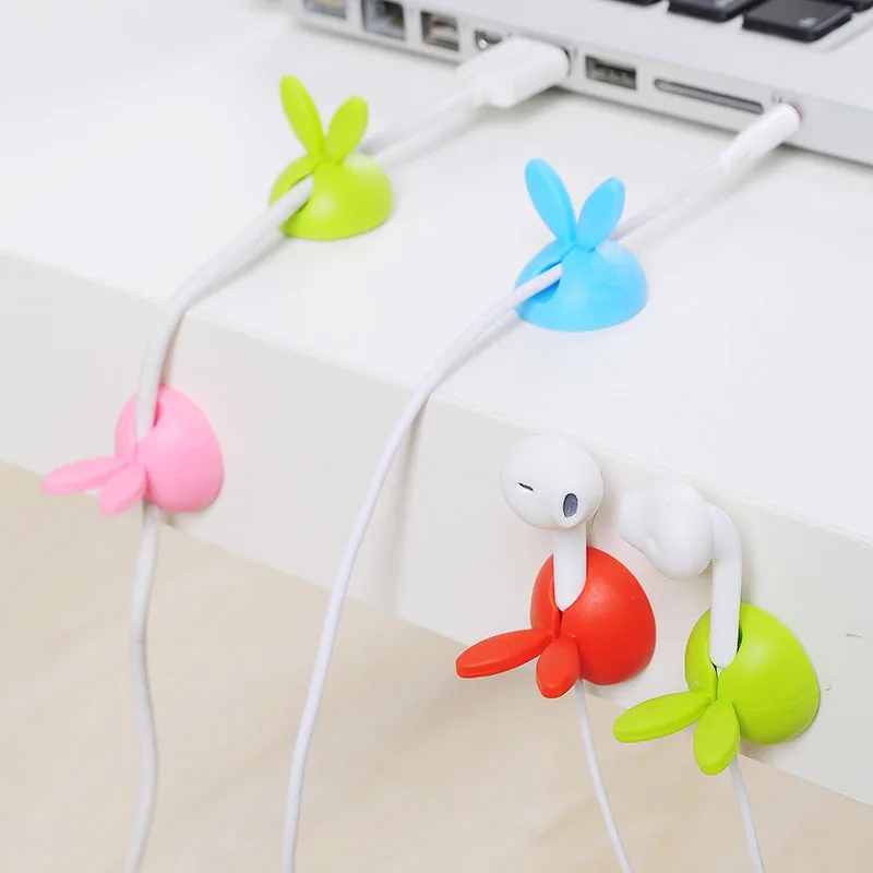 

4pcs/box Candy Color Cable Winder Desk Organizer Cartoon Rabbit Wire Space Saving Winder Wrap Cord Cable Office Accessories