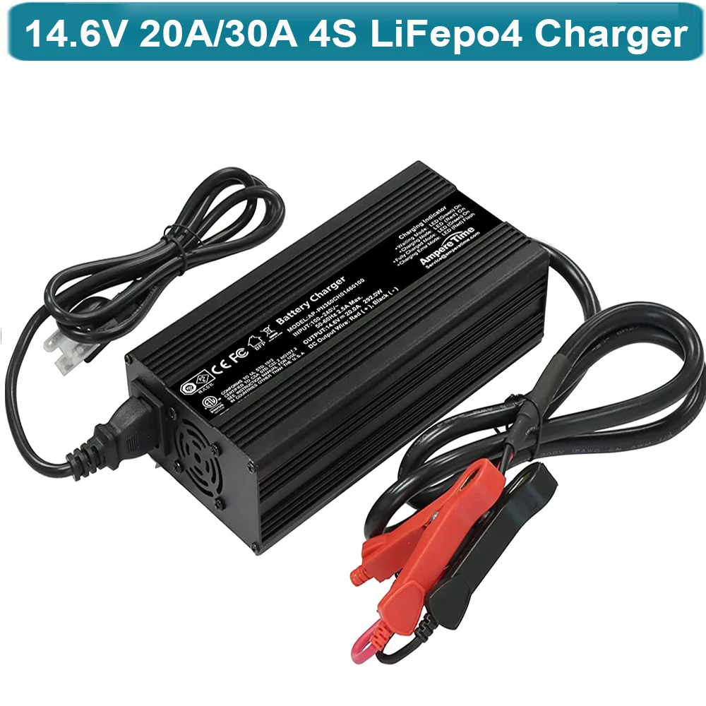 

14.6V 20A LiFePO4 Lithium Battery Fast Charger, Intelligent AC-DC Battery Charger, Perfect for 12 V LiFePO4 Battery Recharging