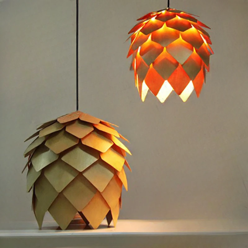 Современное искусство Дубовая сосновая шишка E27 Подвесные светильники Искусство