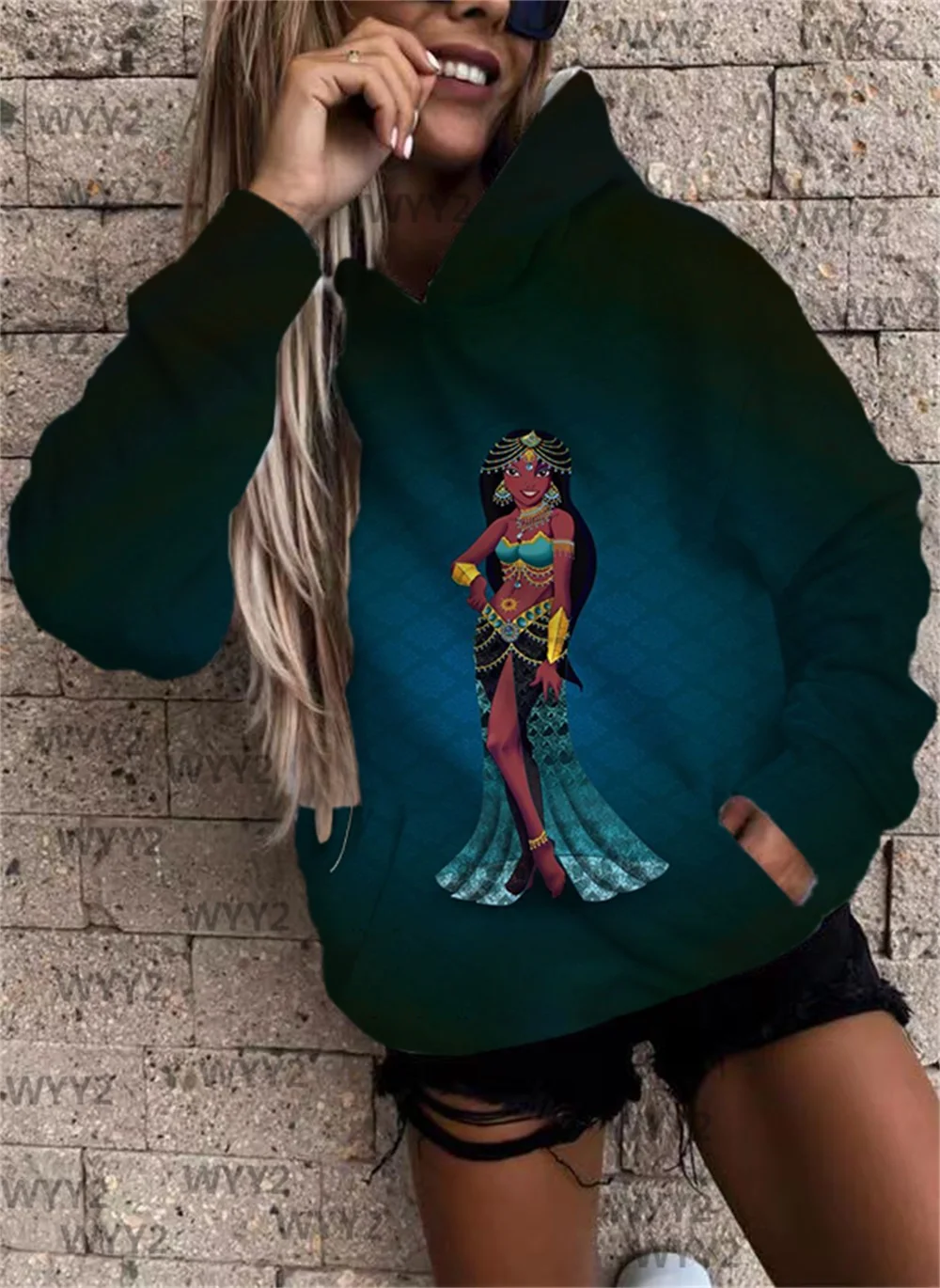

Disney Cartoon Couple Princess Jasmine Hoodie Casual Large Size Female Hoodie Urshan Hip-hop Streetwear Harajuku Sweatshirt