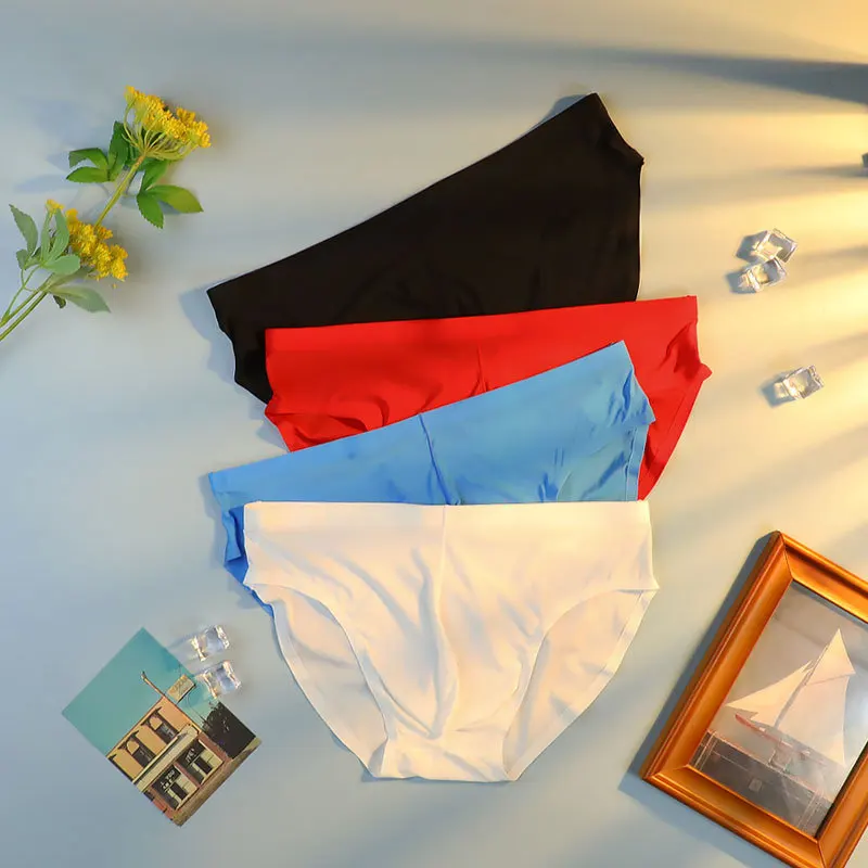 

Men's Triangle Underwear Trendy Men's Ice Silk Seamless One-Piece Transparent Sexy and Breathable Bamboo Fiber Shorts Youth
