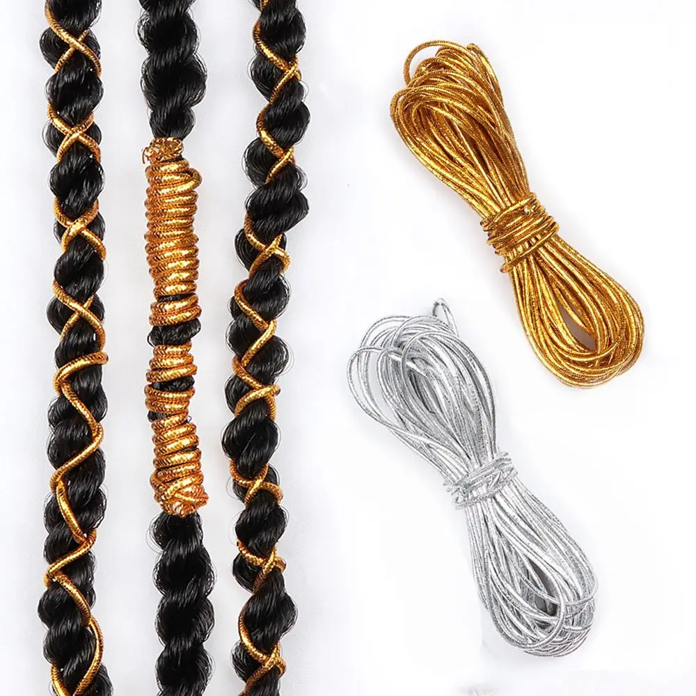 

Dreadlock Braids Hair Accessories Silver Gold Braiding Hair Deco Styling Shimmer Stretchable African Braid Braided Elastic Cord