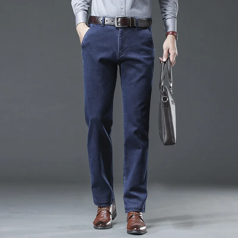 

Men's Autumn Large Size Business Casual Jeans Spring Fashion Loose Stretch Straight Pants High Quality Brand Jeans Trousers Men