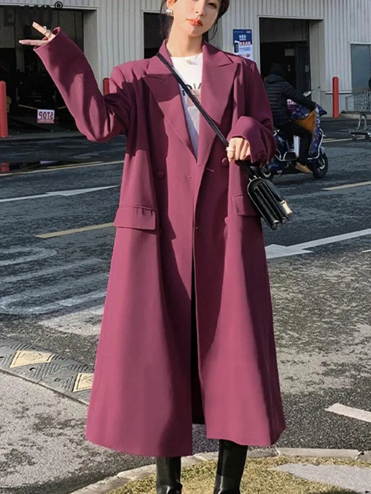 

[EWQ] двубортный костюм с отложным воротником, ветровка, пальто, женская одежда, Свободная Повседневная Длинная Верхняя одежда, куртки, весна-осень 2023, 16U6250