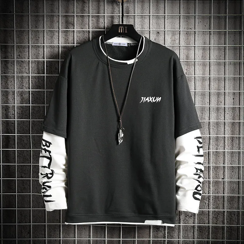 

2022 Spring Autumn Mens Sweatshirts Patchwork Letter Print Hoodie Streetwear Men Fashion Harajuku Sweatshirt Casual Pullover