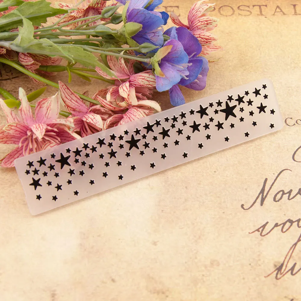 

Rectangular Shiny Stars DIY Scrapbooking Plastic Bump Embossing Template Print Clip Kids Birthday Album Greeting Card Paper Gift