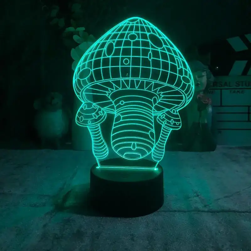 Ночник с 3D грибами 7 цветов иллюзия ночная лампа Рождество комнатное настольное