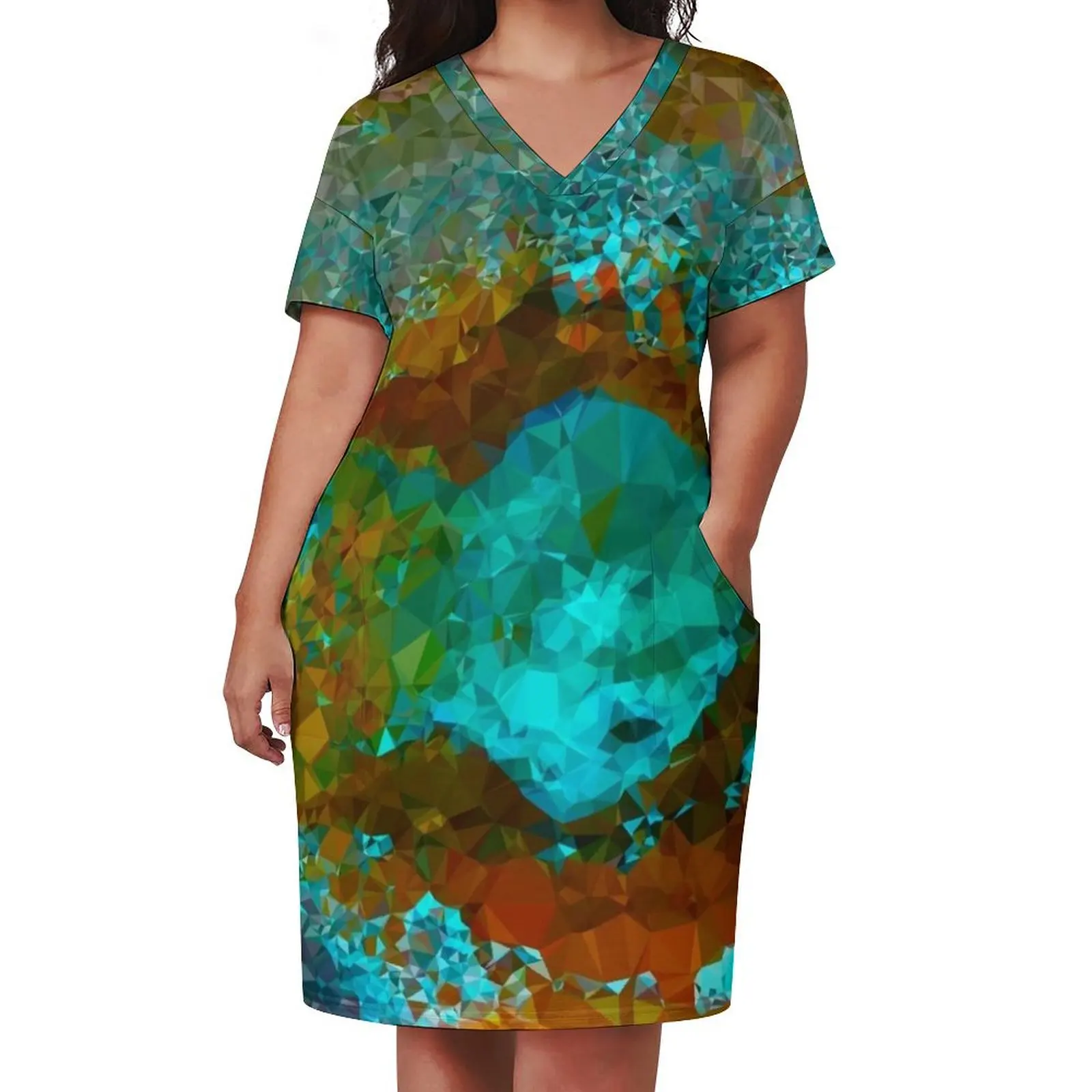 Медь Verdigris Low Poly Geometric Triangle Art Свободное платье с карманами Вечерние платья одежда