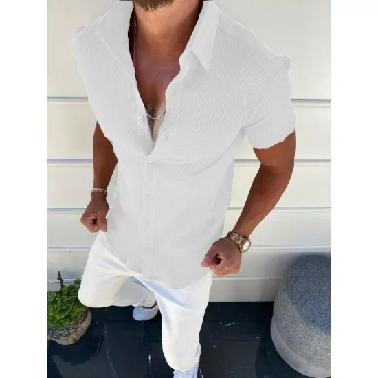 

Male Summer Solid Color Sexy Slim fit Cotton Shirt S-2XL 2022 New Men's Casual Short Sleeve Shirts